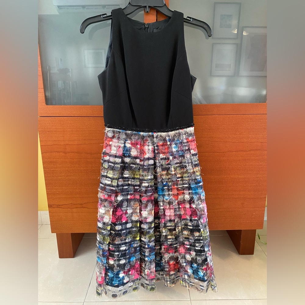 Carmen Marc Valvo Black and Multicolor Midi Dress